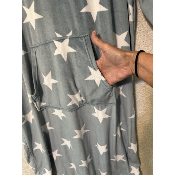 32 Degrees Heat Velour Sleepwear Sweater Dress Hooded Size L/XL Light Blue Stars - Picture 5 of 12